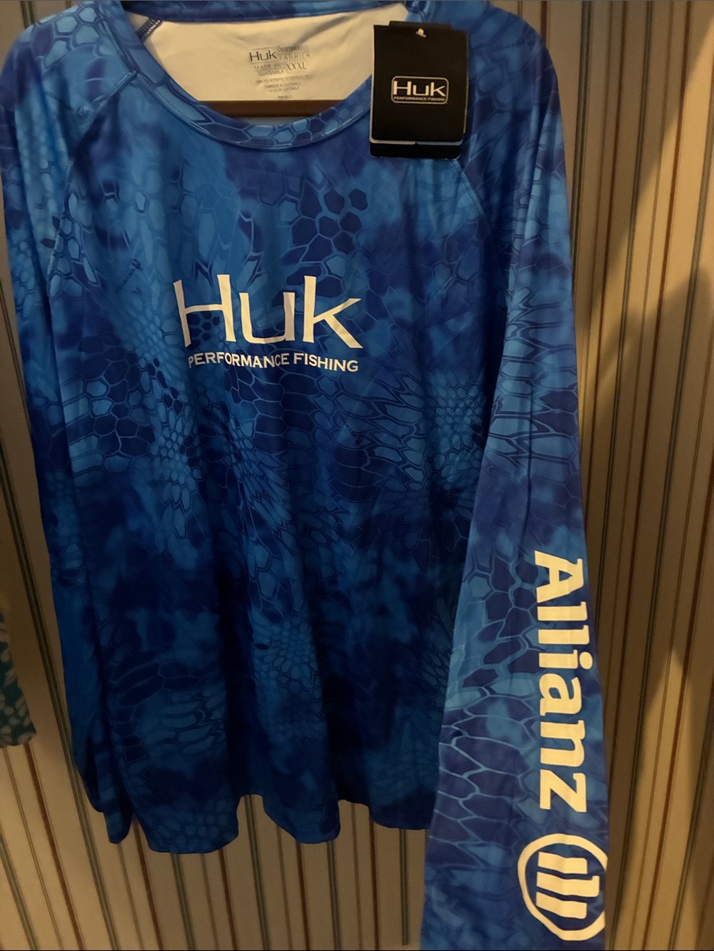 Huk Men's Blue Performance Swim Rash Guard - Kryptek Pattern